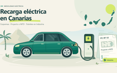 Puntos de recarga de vehículos eléctricos en Canarias: esquemas de la ITC-BT-52, proyecto o MTD y trámites en Industria